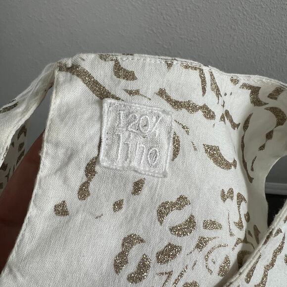 120% Lino Linen Blend White Floral Glitter Dress Women's 40 US 4 Sheath Modest - Picture 5 of 7